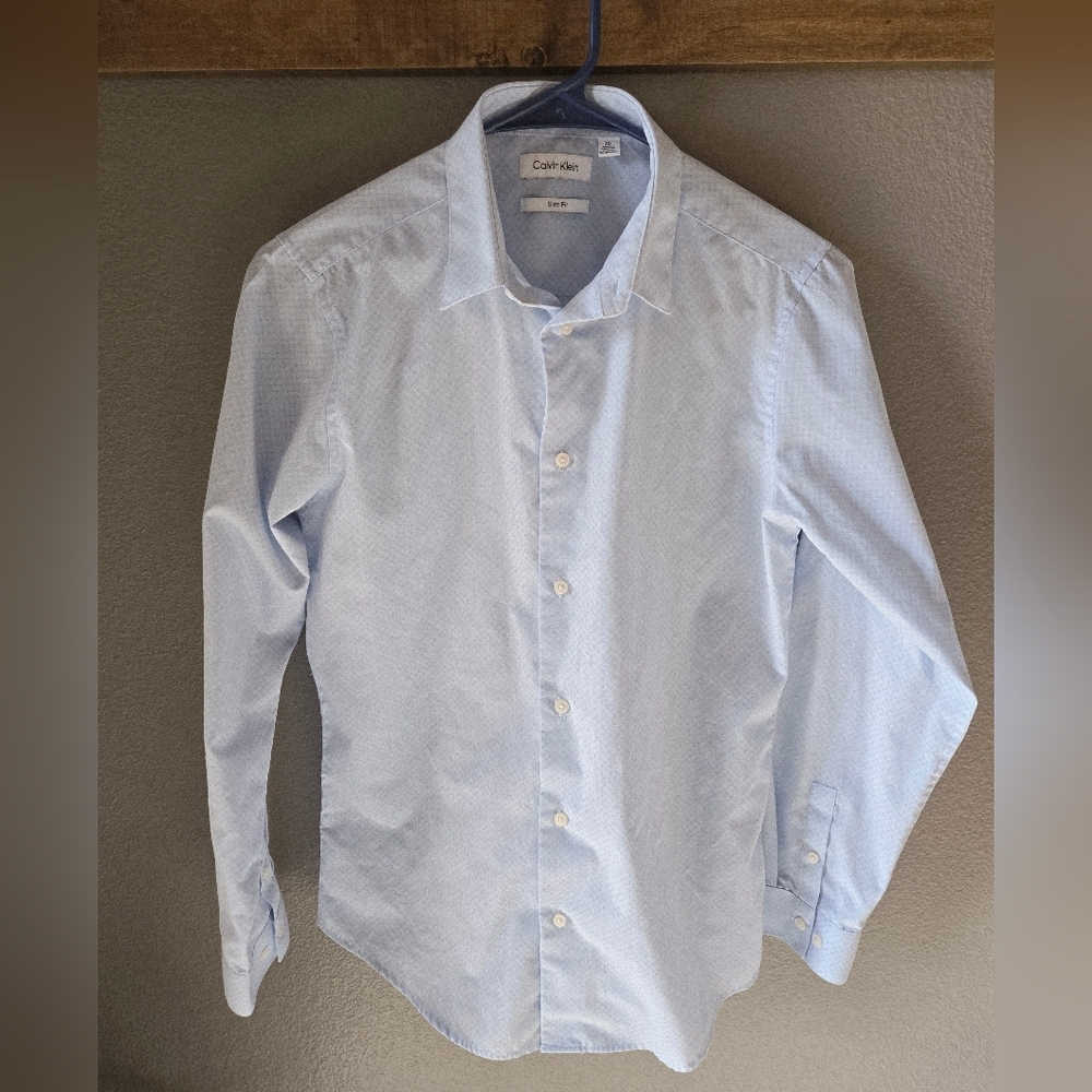 Calvin Klein boys slim fit stretch Button Up dress shirt 18 Suit Tie Easter Blue